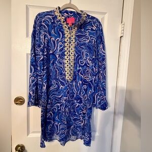 Lilly Pulitzer Blue and Pink Dress with Gold Accents